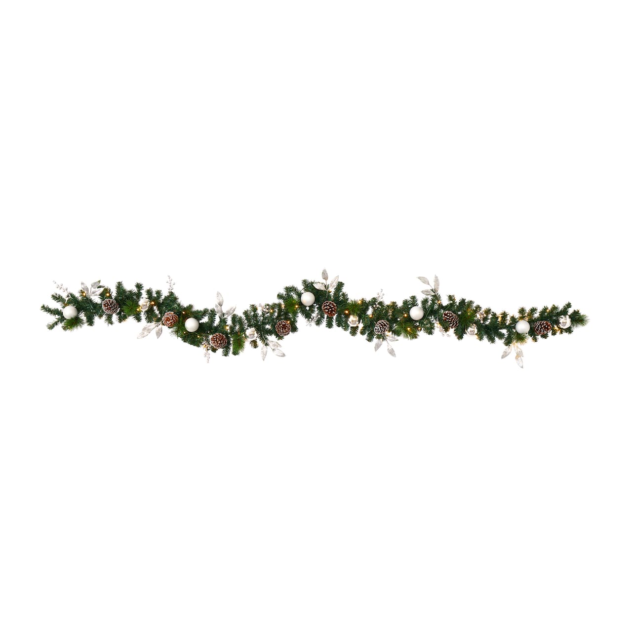 9ft. Pre-Lit Clear LED Ornament & Pinecone Artificial Christmas Garland